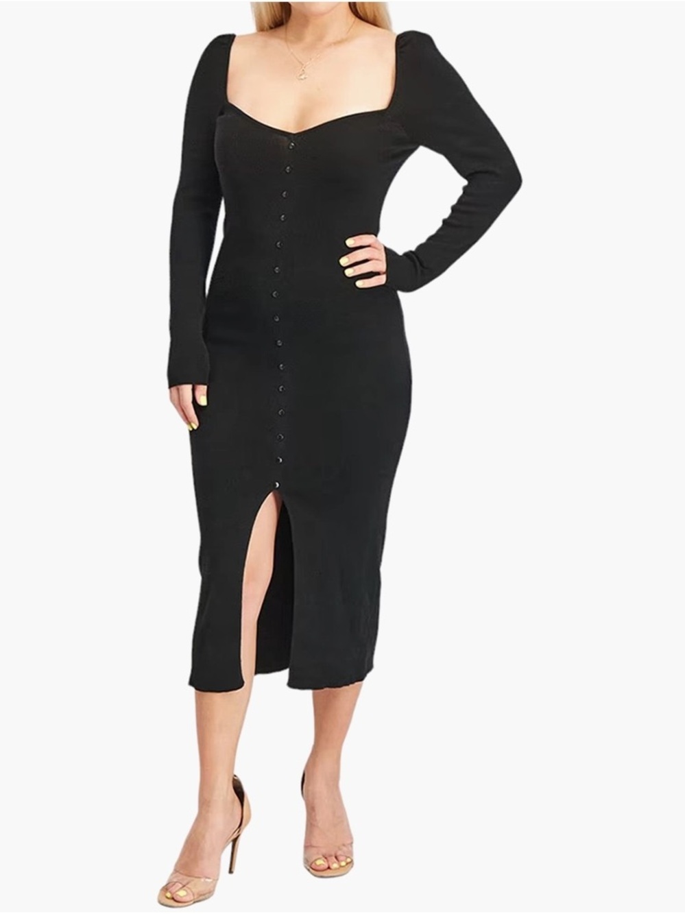 NWT F22 Black Long Sleeve Button-Front Midi Dress